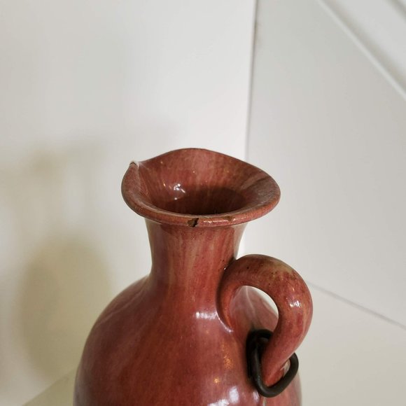 Art Pottery Urn, Handmade Ceramic Pitcher, Red Purple Drip Glaze Studio Pottery - Picture 8 of 9